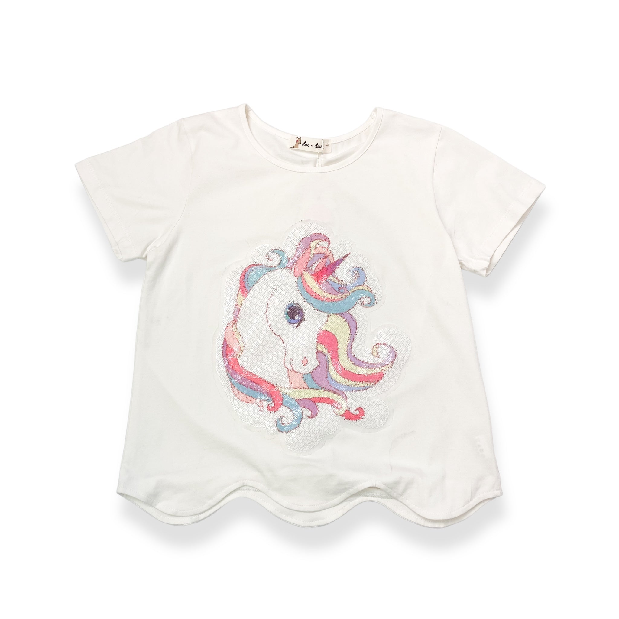 Unicorn Sequin Tee with Scalloped Hem