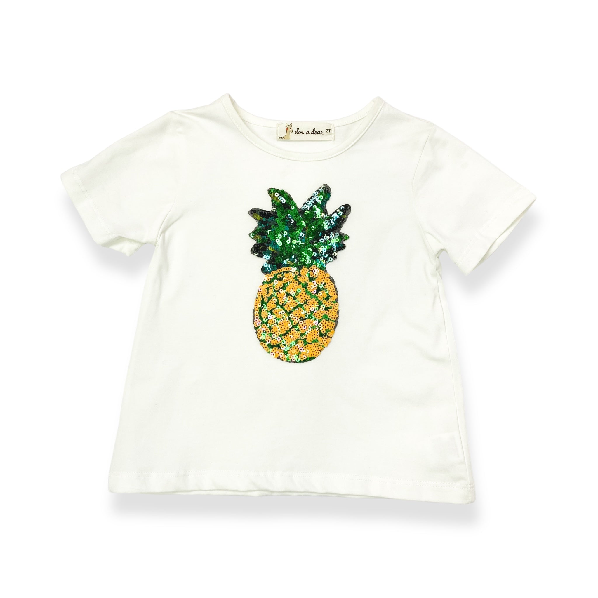 Short Sleeve Tee w/ Pineapple Sequinned Patch - doe a dear