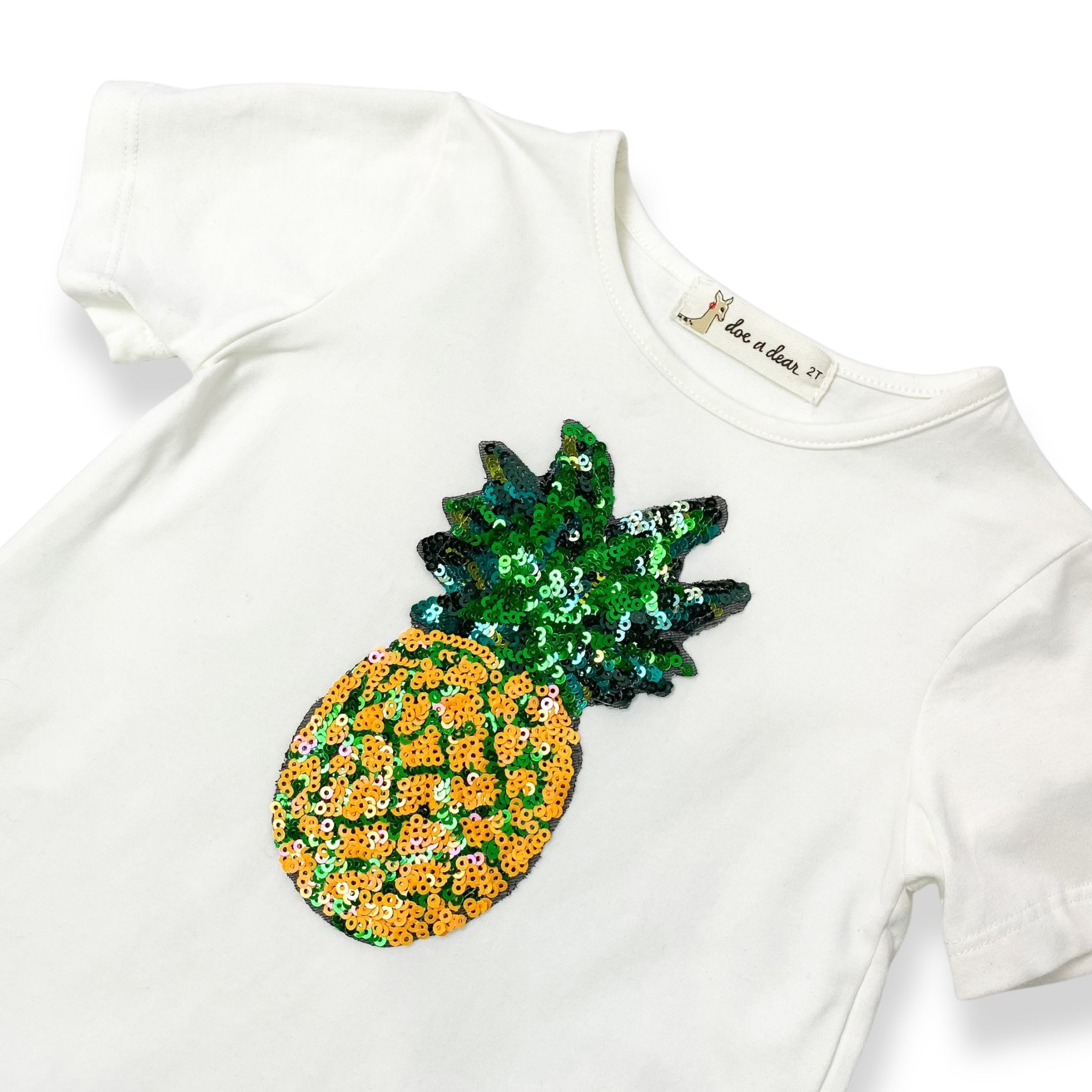 Short Sleeve Tee w/ Pineapple Sequinned Patch - doe a dear