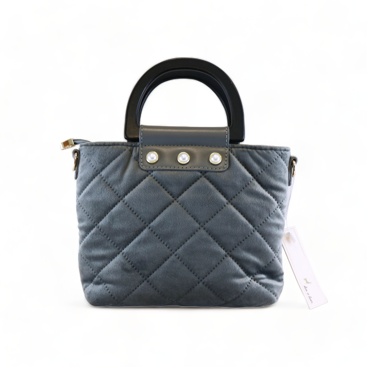 Pearls Quilted Velvet Bag - Grey - doe a dear