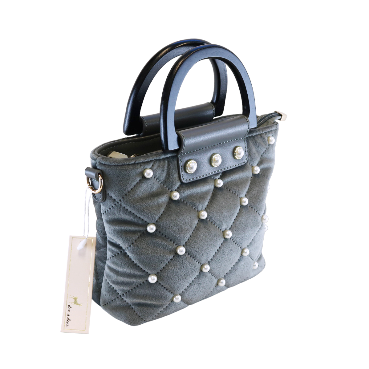 Pearls Quilted Velvet Bag - Grey - doe a dear