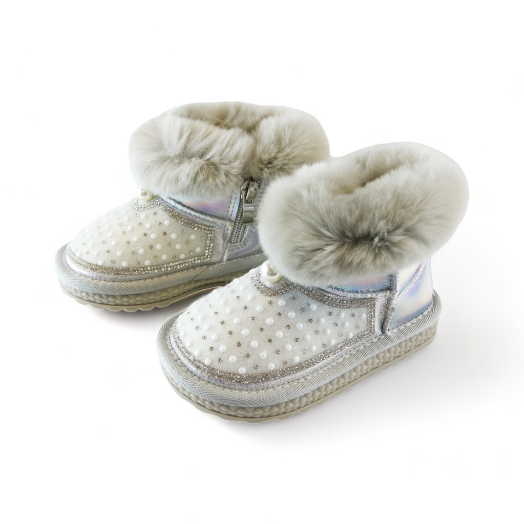 Handcraft Rhinestone & Pearl Furry Boot Silver doe a dear