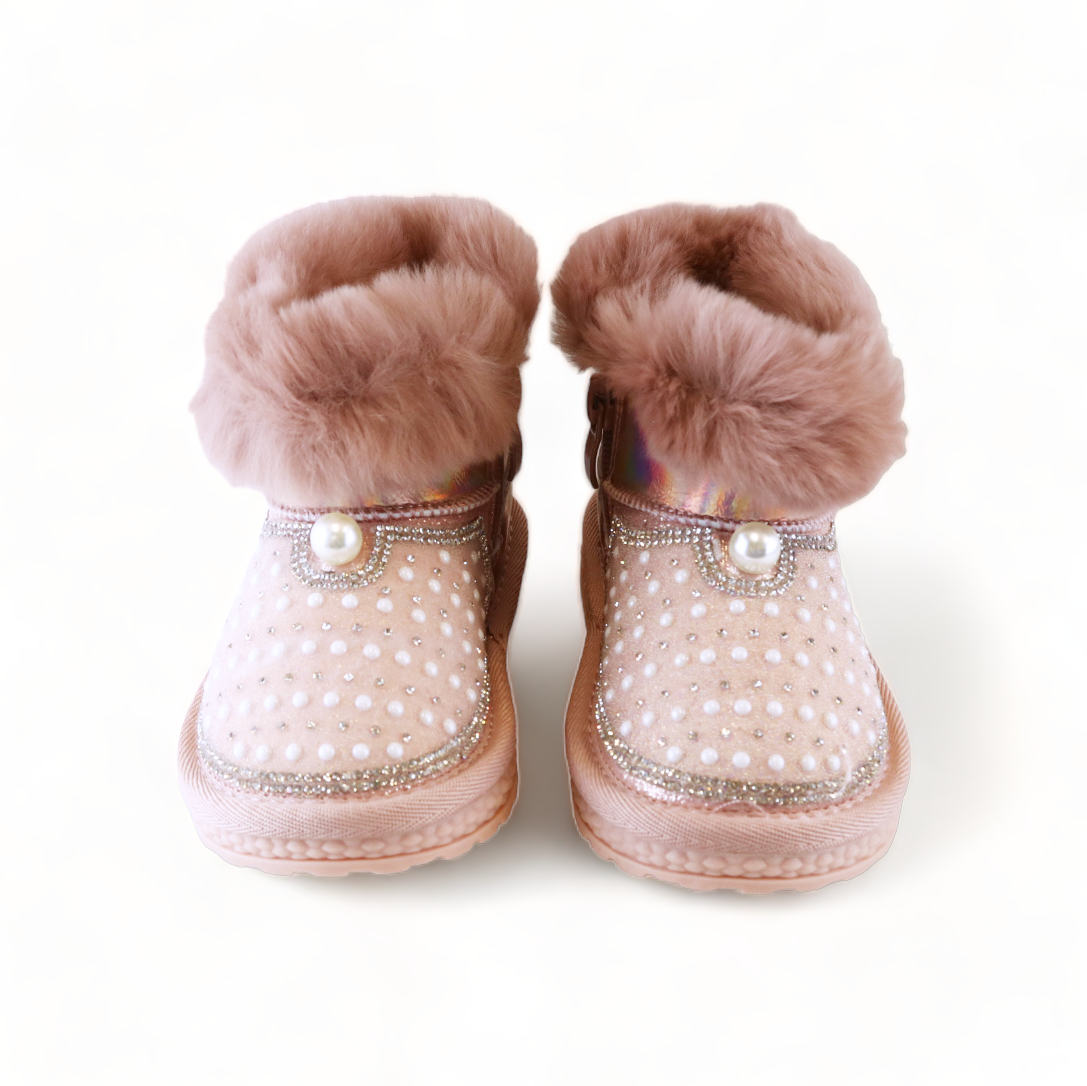 Handcraft Rhinestone & Pearl Furry Boot - Pink - doe a dear