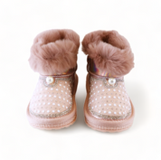 Handcraft Rhinestone & Pearl Furry Boot - Pink - doe a dear