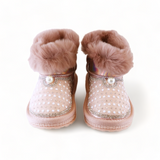 Handcraft Rhinestone & Pearl Furry Boot - Pink