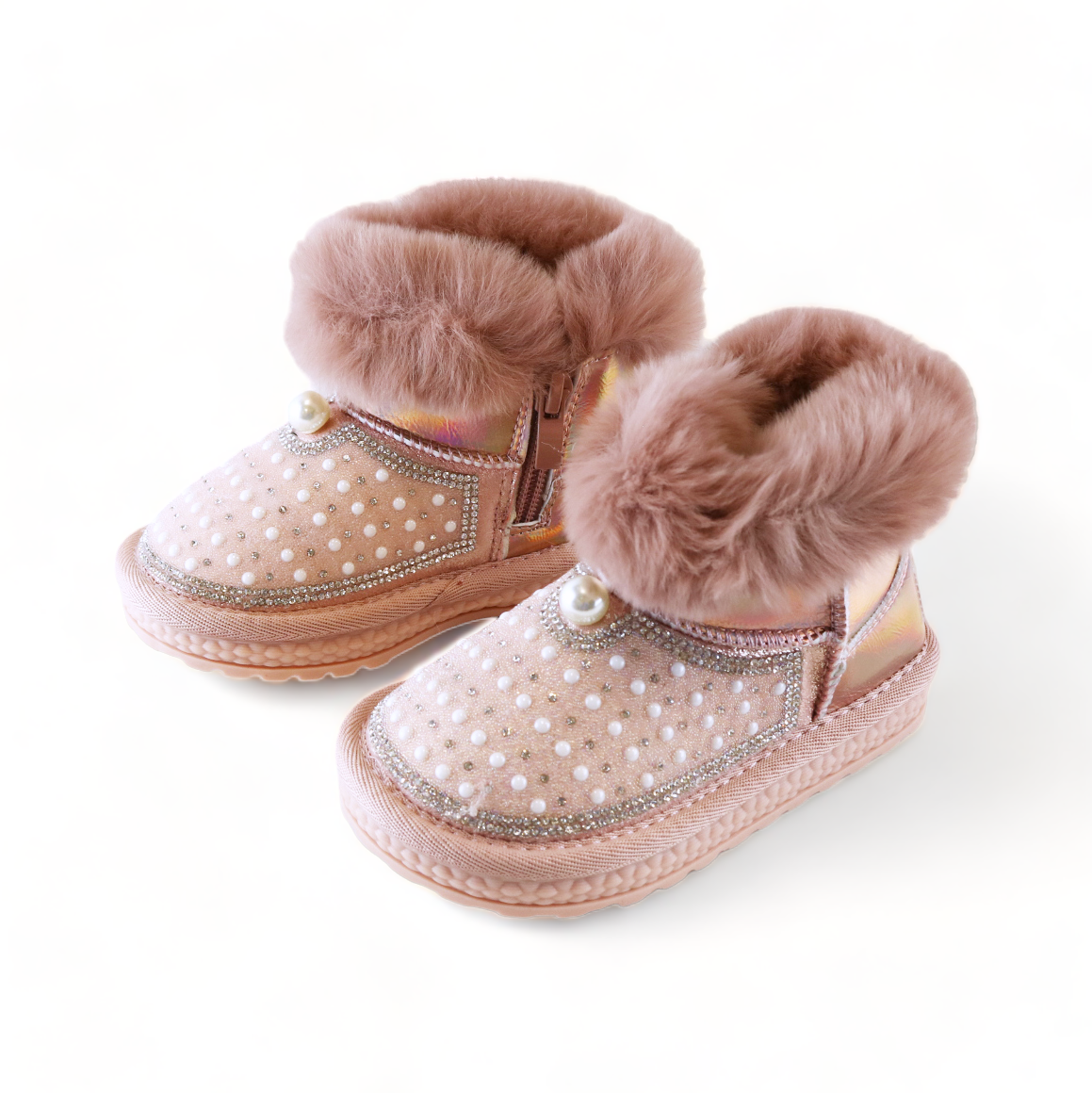 Handcraft Rhinestone & Pearl Furry Boot - Pink - doe a dear