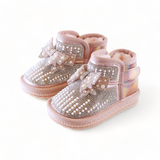 Handcraft Bow Rhinestone Boots - Pink