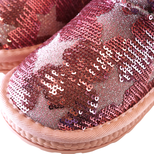 Handcrafted Sequin Star Furry Boot - Pink - doe a dear