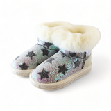 Handcrafted Sequin Star Furry Boot - Ivory