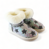 Handcrafted Sequin Star Furry Boot - Ivory