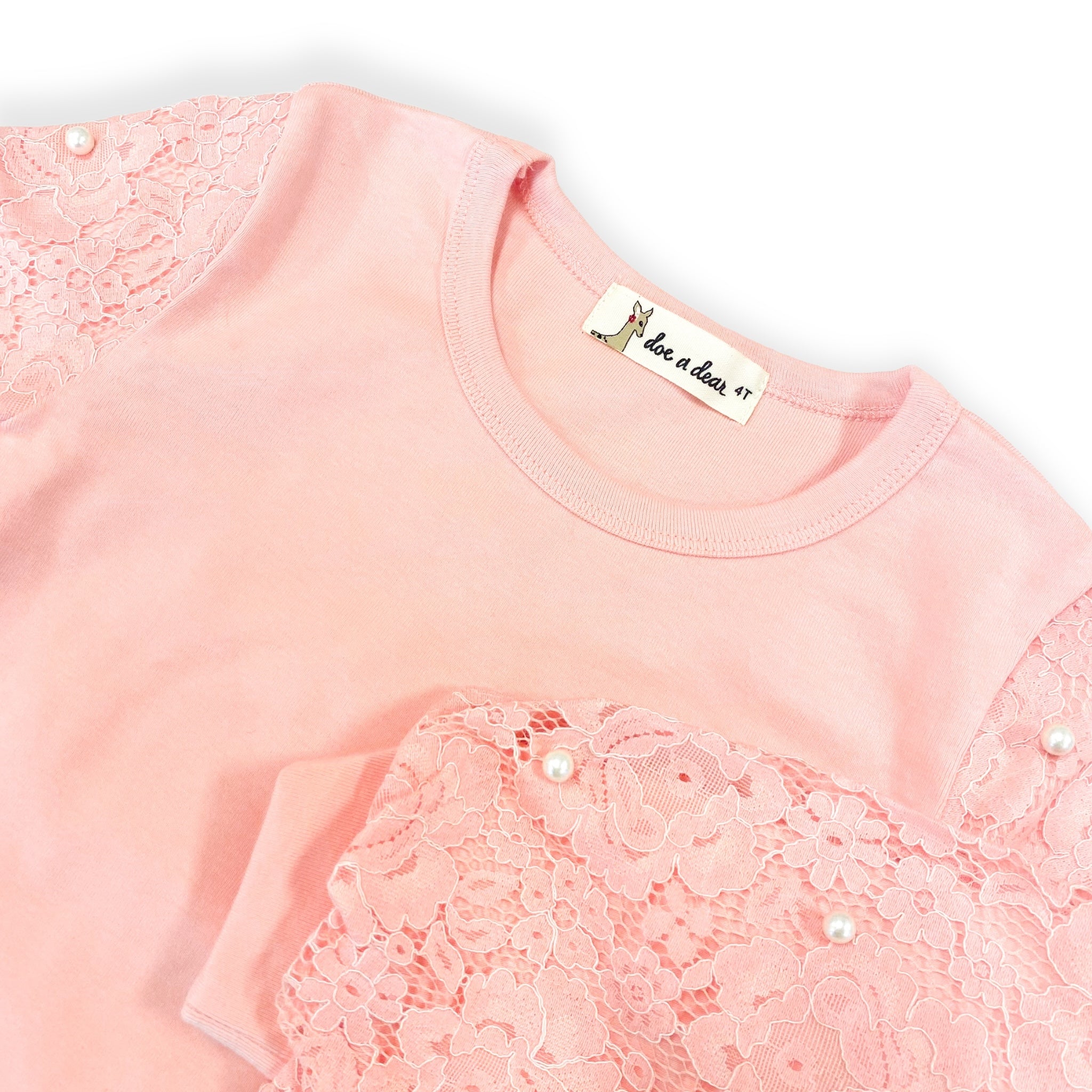 Lace & Pearl Accents Top - Pink - doe a dear