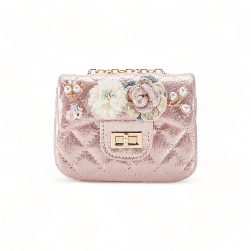 Floral Shiny Quilted Purse - Pink - doe a dear