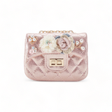 Floral Shiny Quilted Purse - Pink