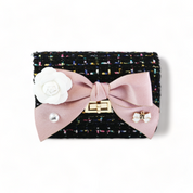 Floral Bow Tweed Purse - Black - doe a dear