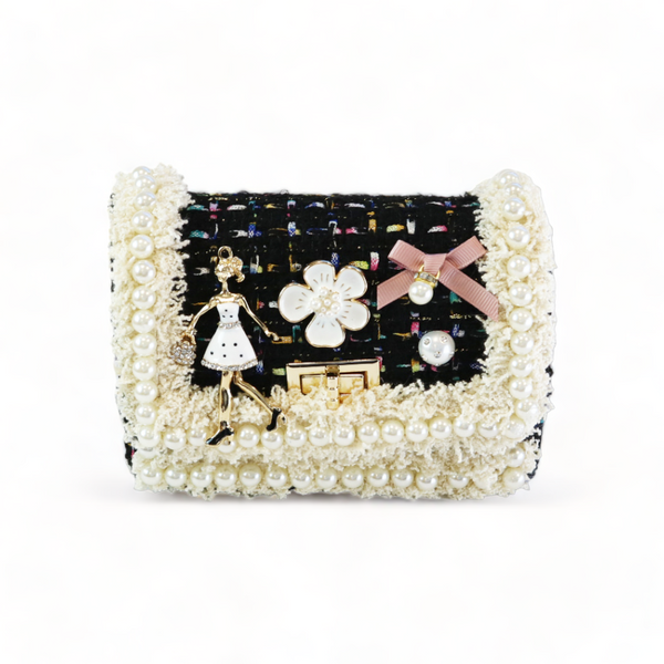 *Mom & Me* Lady & Pearl Trim Tweed Purse - Black - doe a dear