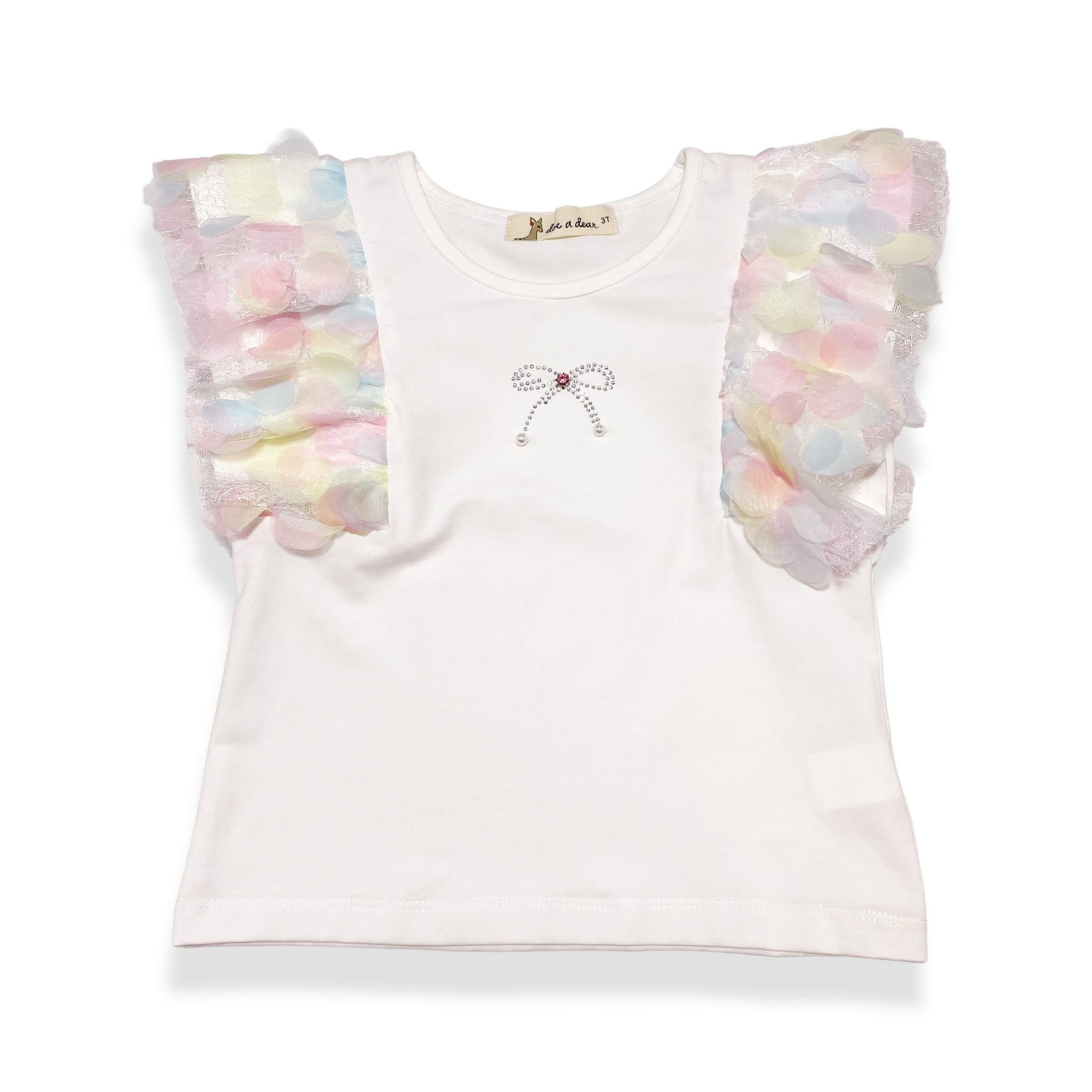 3D Rainbow Circle Mesh Flutter Slv Tee - white