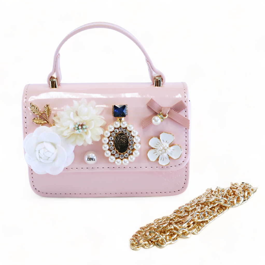 Floral & Charms Patent Leather Purse - Pink - doe a dear