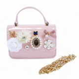 Floral & Charms Patent Leather Purse - Pink