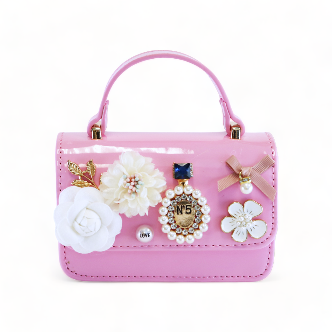 Floral & Charms Patent Leather Purse - Fuchsia - doe a dear