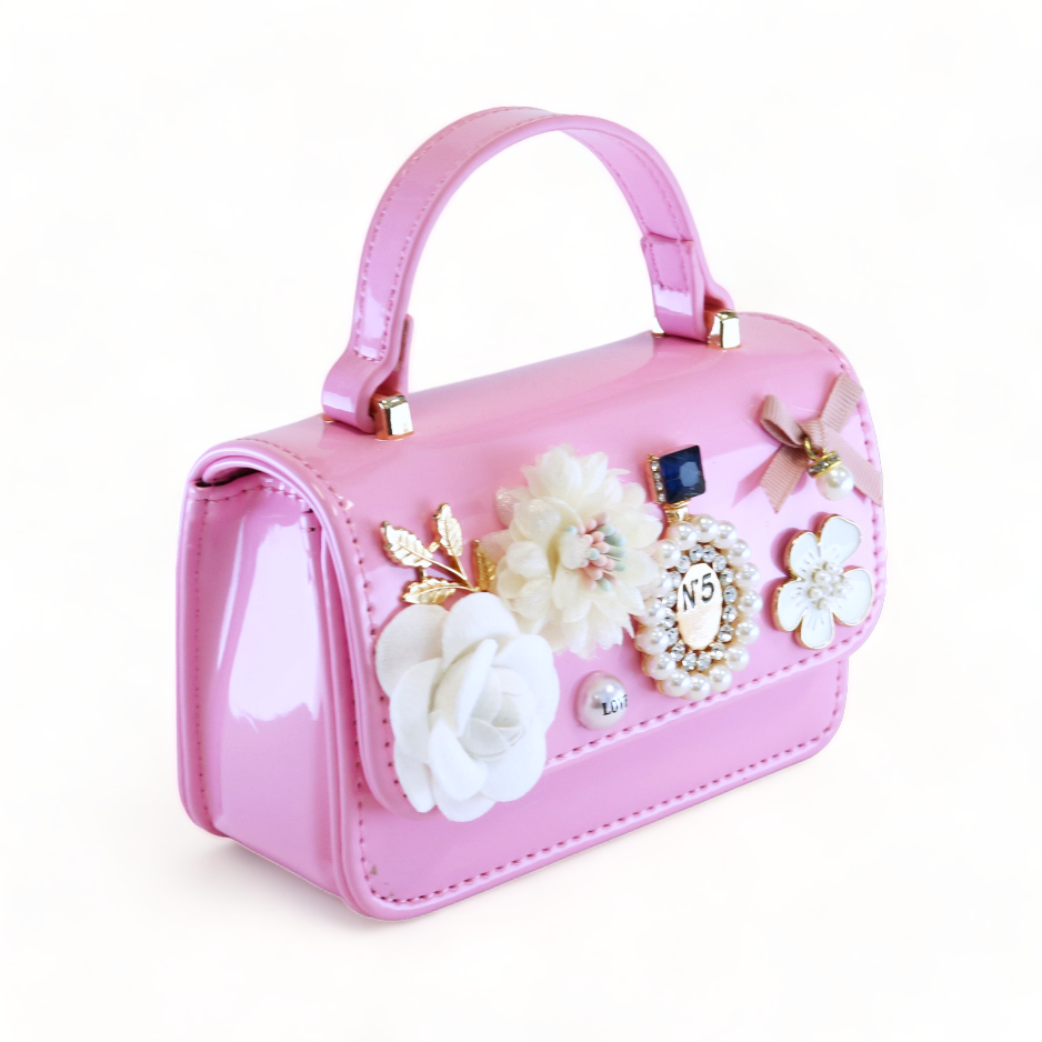 Floral & Charms Patent Leather Purse - Fuchsia - doe a dear