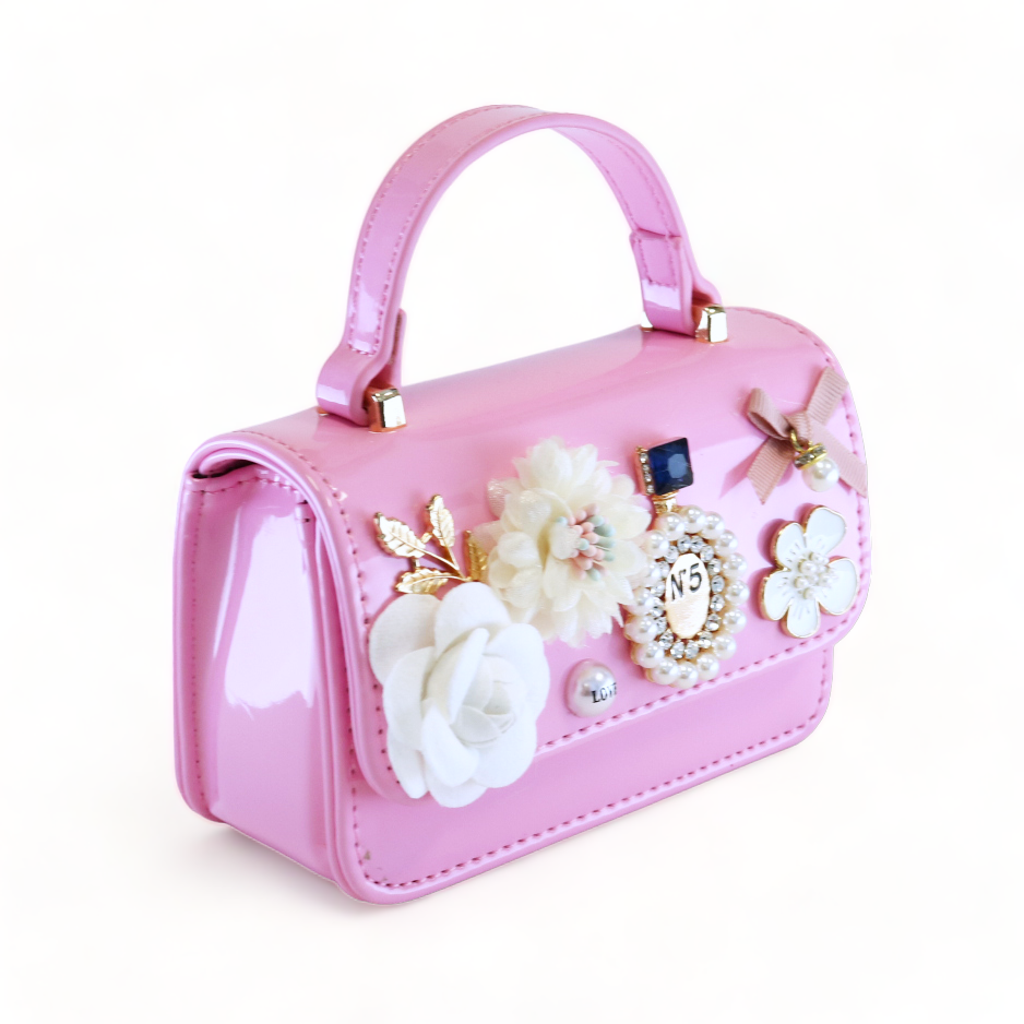 Floral & Charms Patent Leather Purse - Fuchsia