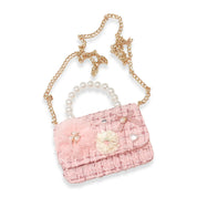 Floral Appliques Tweed Purse - Pink - doe a dear