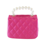 Pearl Handle Quilted Leather Purse w/ Charms - Fuchsia