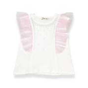 Dot Mesh Trim Tee - pink