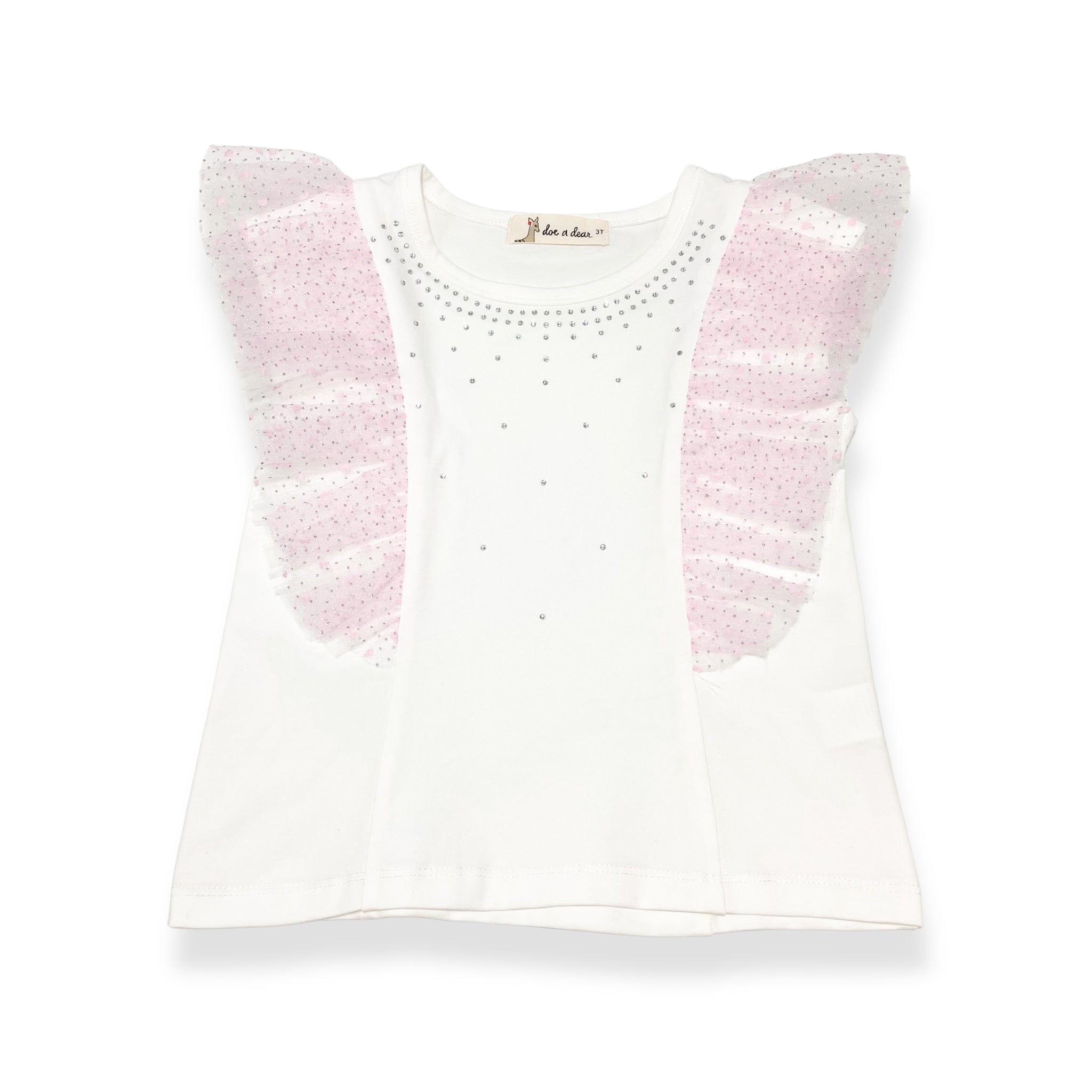 Dot Mesh Trim Tee - pink