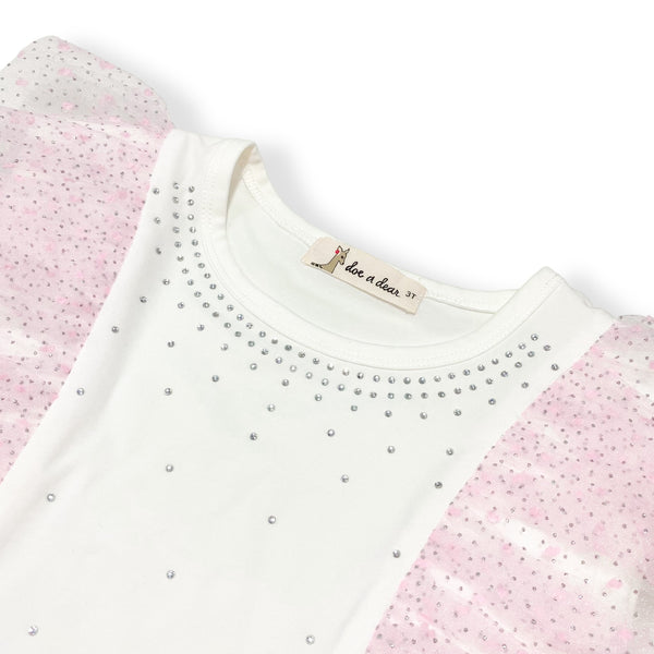 Dot Mesh Trim Tee - pink - doe a dear
