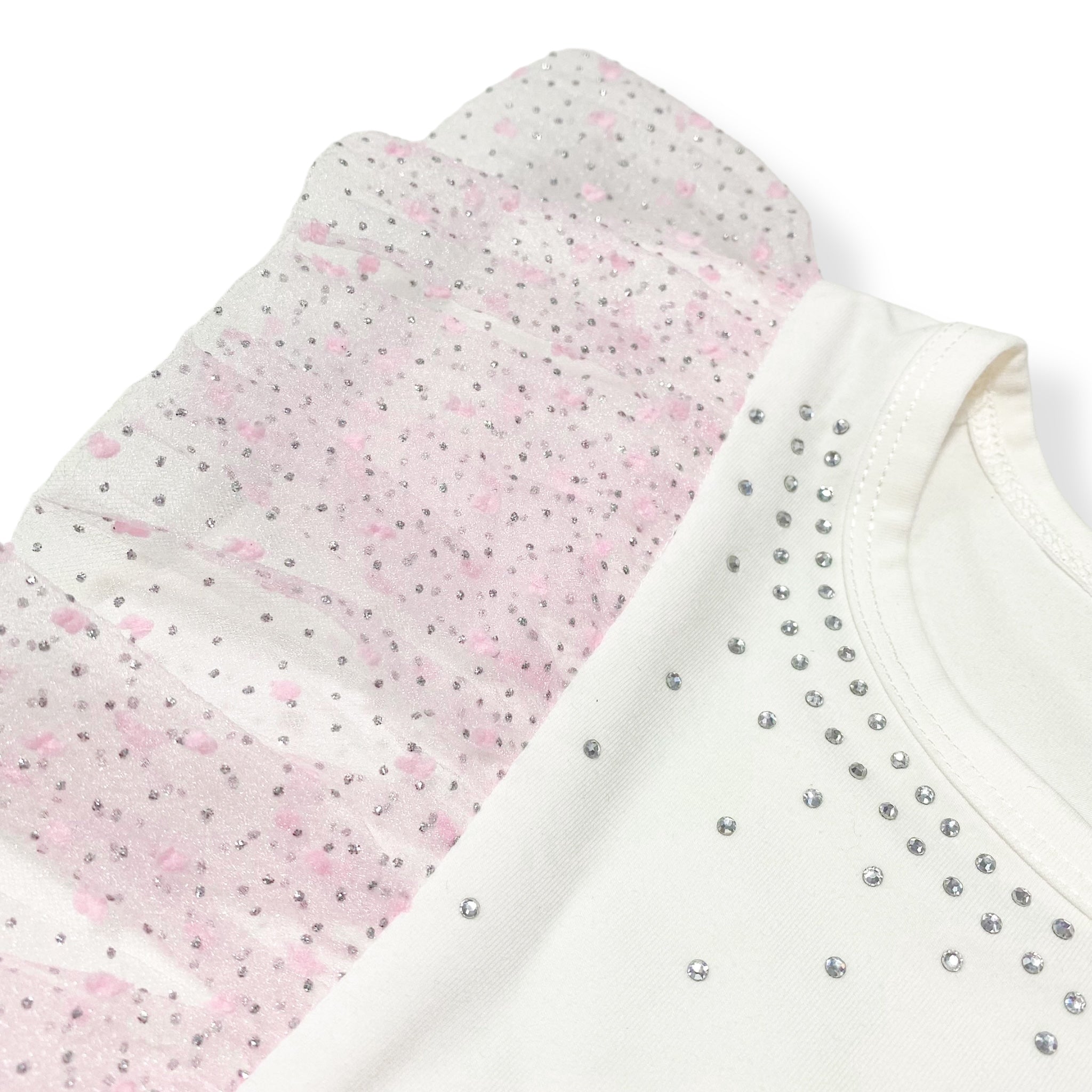 Dot Mesh Trim Tee - pink