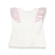 Dot Mesh Trim Tee - pink