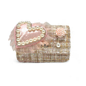 Big Heart Tweed Purse Pink& Beige