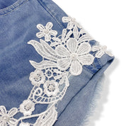 Floral Lace Patch Denim Shorts