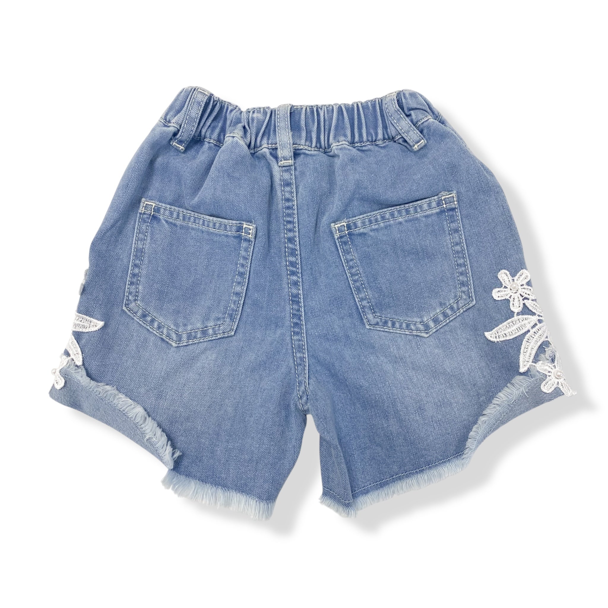 Floral Lace Patch Denim Shorts