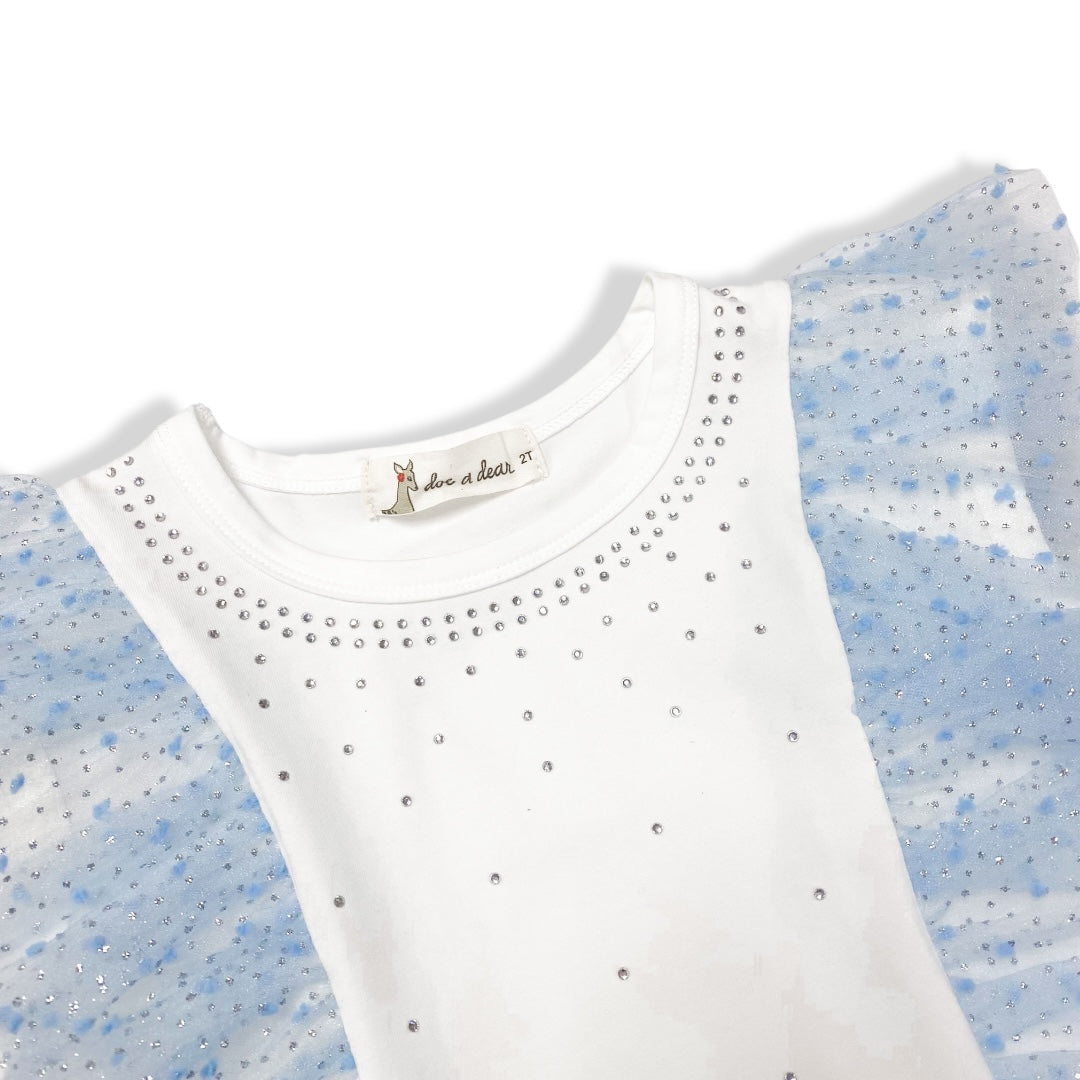 Dot Mesh Trim Tee - blue