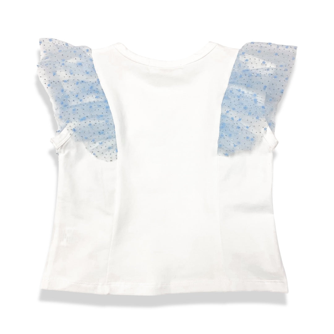 Dot Mesh Trim Tee - blue