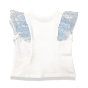 Dot Mesh Trim Tee - blue