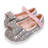 Silver Embellished Bowtie Flat Shoes