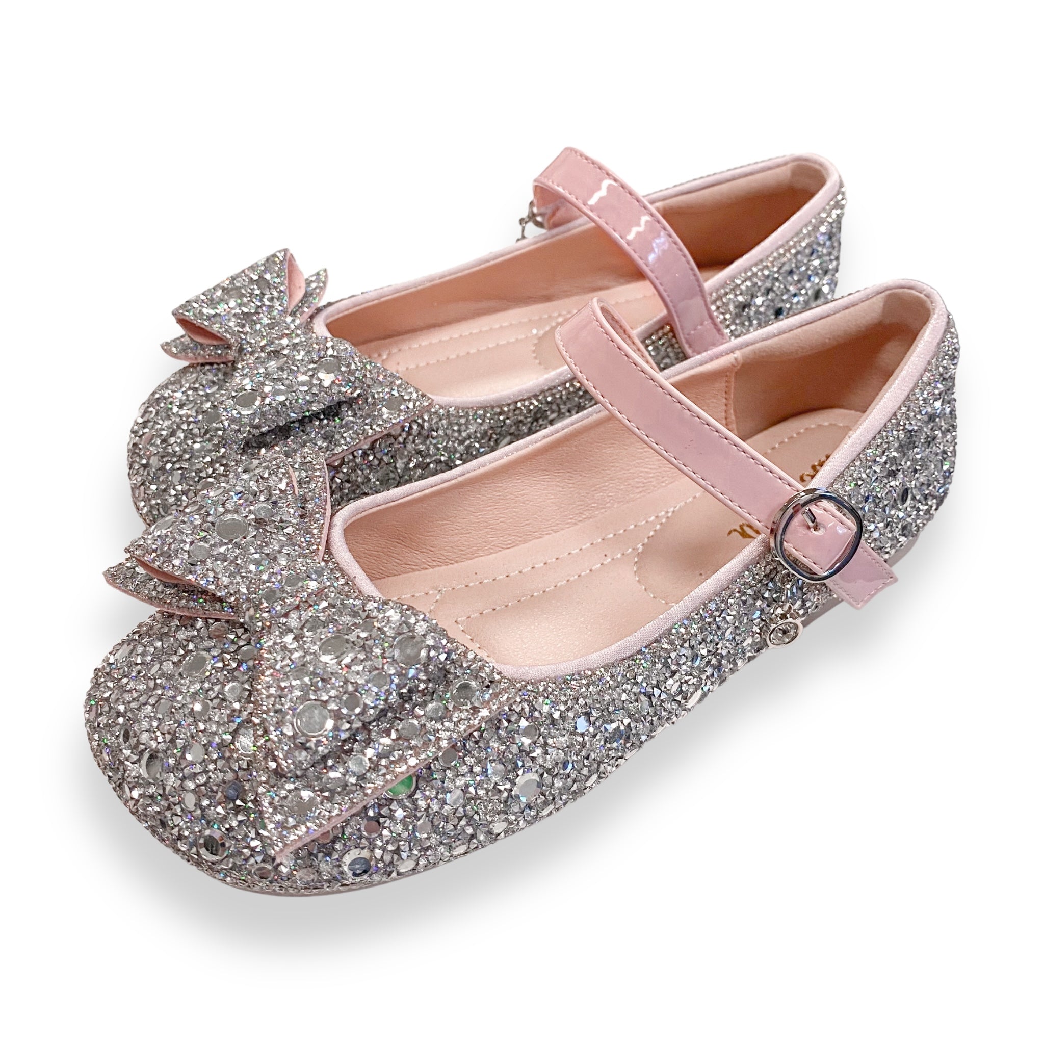 Silver Embellished Bowtie Flat Shoes in Pink - doe a dear