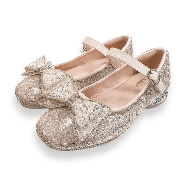 Bowtie Glitter Stud Heel Flats - Beige - doe a dear
