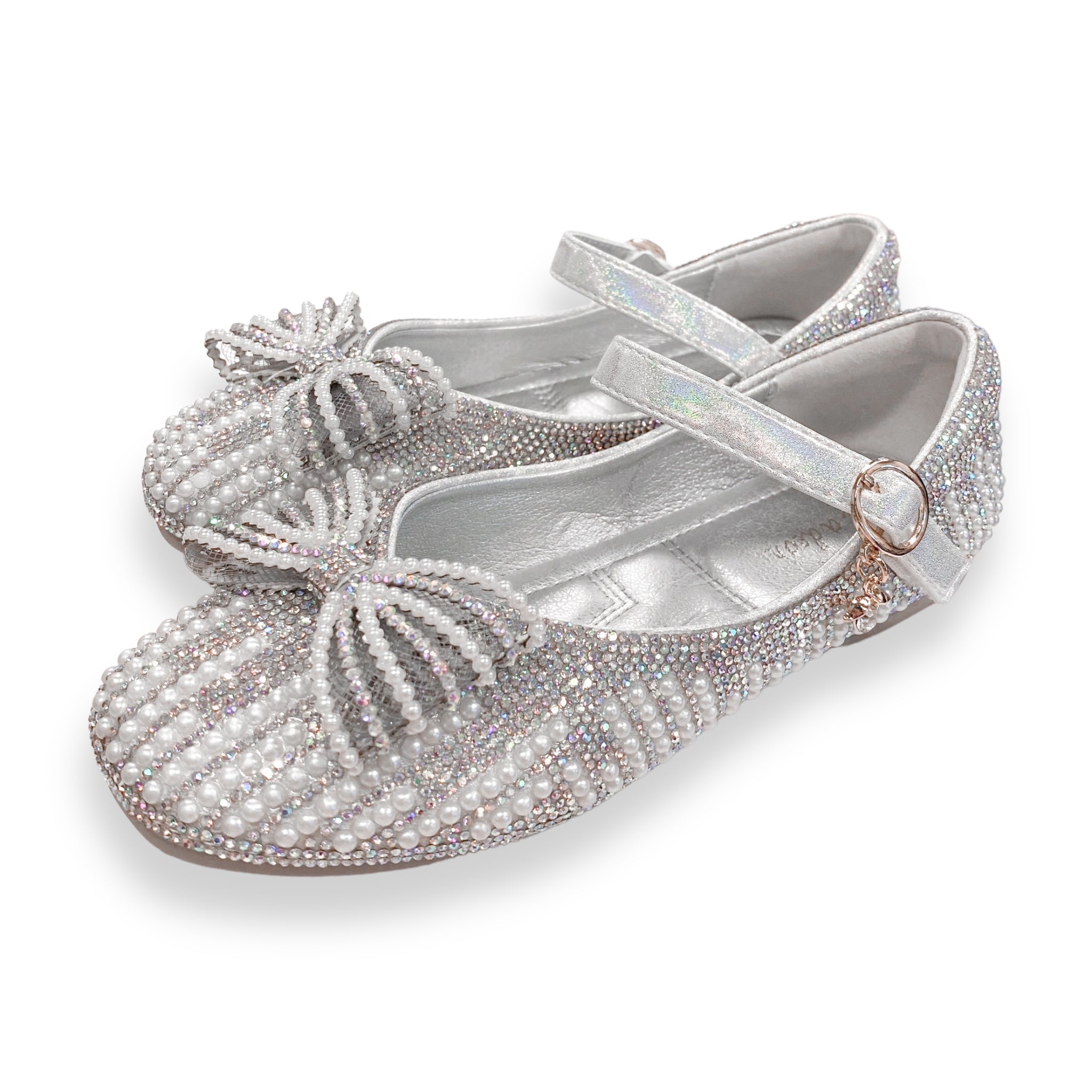 Pearl Bowtie Flat Shoes- SILVER