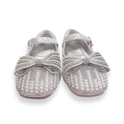 Pearl Bowtie Flat Shoes- SILVER