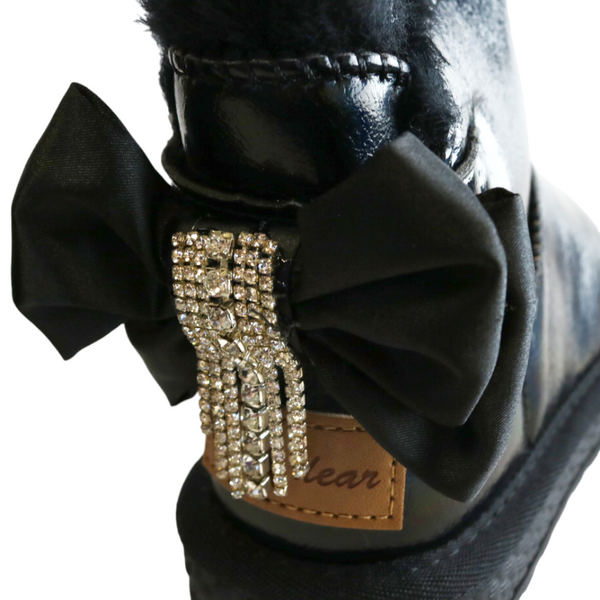 Handcrafted Rhinestone Chain Bowtie Metallic Boot - Black - doe a dear