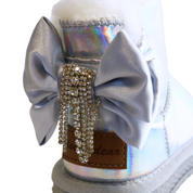 Handcrafted Rhinestone Chain Bowtie Metallic Boot - Silver - doe a dear