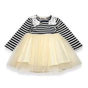 Stripy Tulle Dress with Floral Shoulder Patch - doe a dear