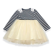 Stripy Tulle Dress with Floral Shoulder Patch - doe a dear