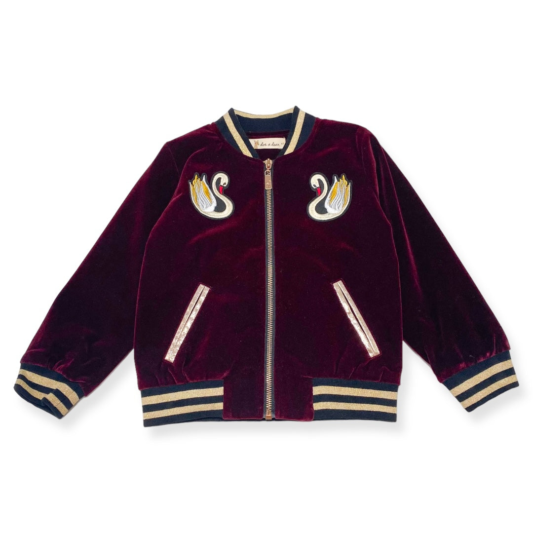 Swan Embroidery Patch Velvet Bomber Jacket - doe a dear