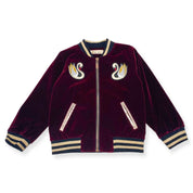 Swan Embroidery Patch Velvet Bomber Jacket - doe a dear