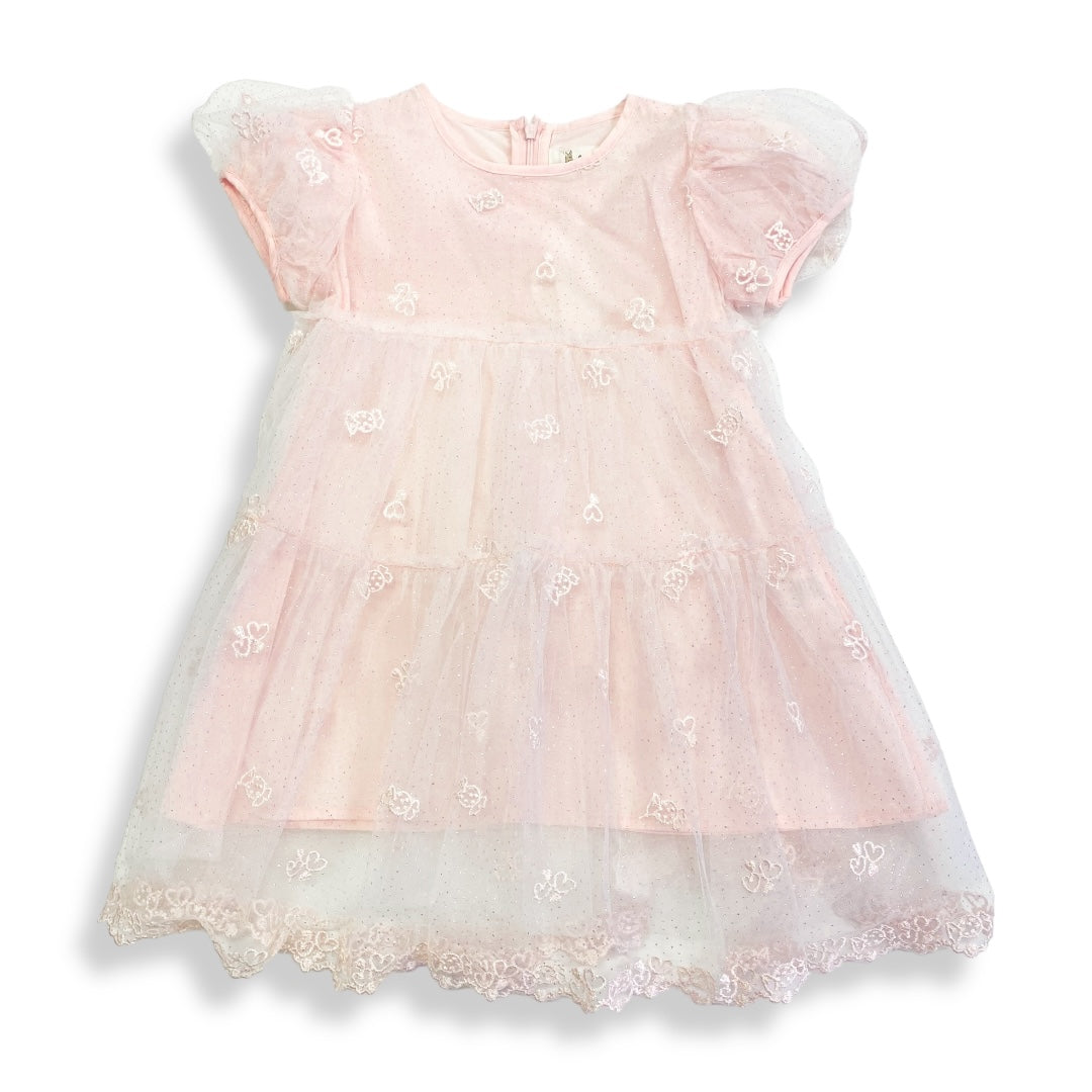 Pink Heart Candy Embroidery Mesh Dress - doe a dear